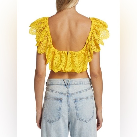 NWT! Alice + Olivia Bleeker Ruffled Lace Crop Top Sunbeam Yellow Smocked🌼 XS - Picture 4 of 16